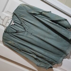 LC Lauren Conrad XL green boho top with gold floral design